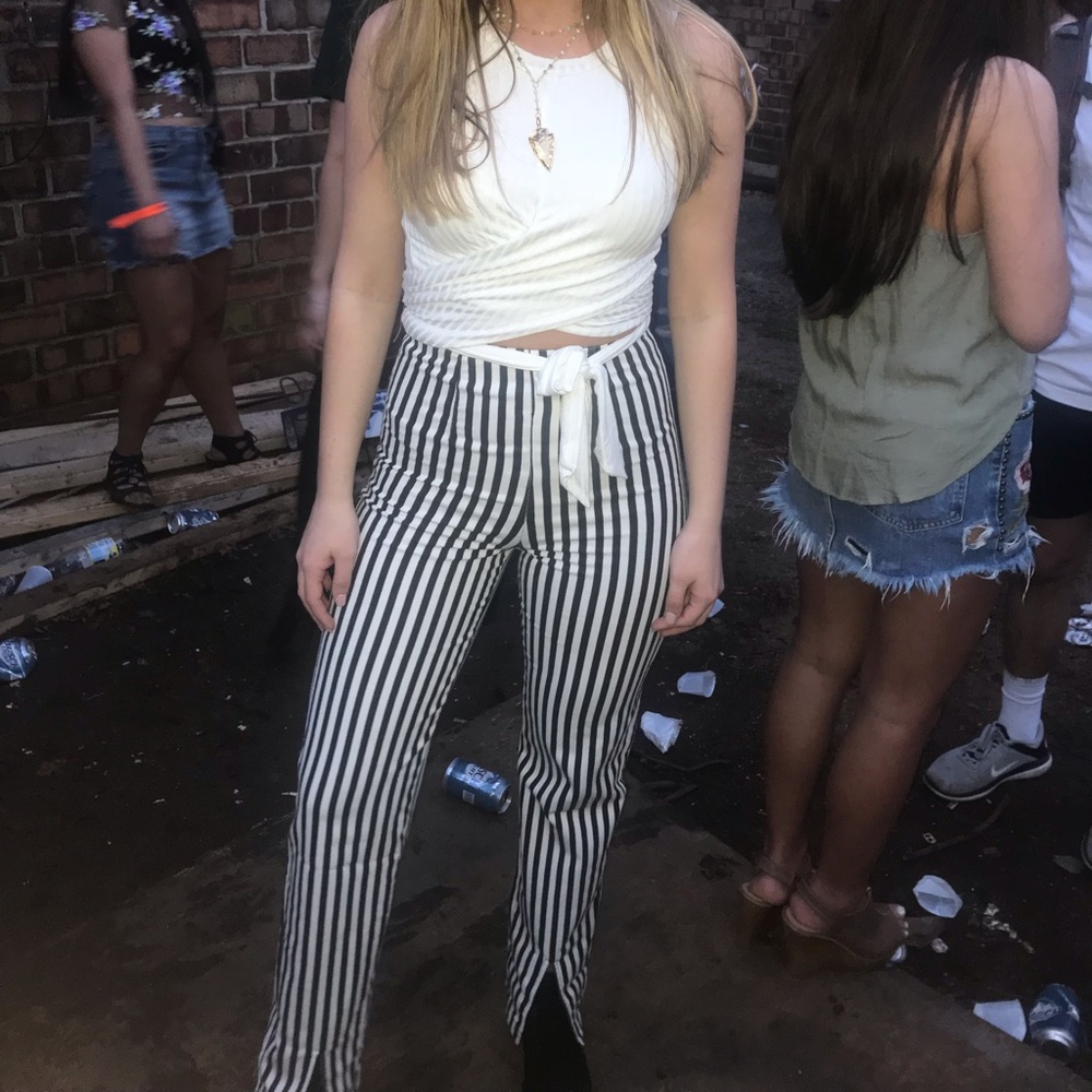 honey punch black and white striped pants